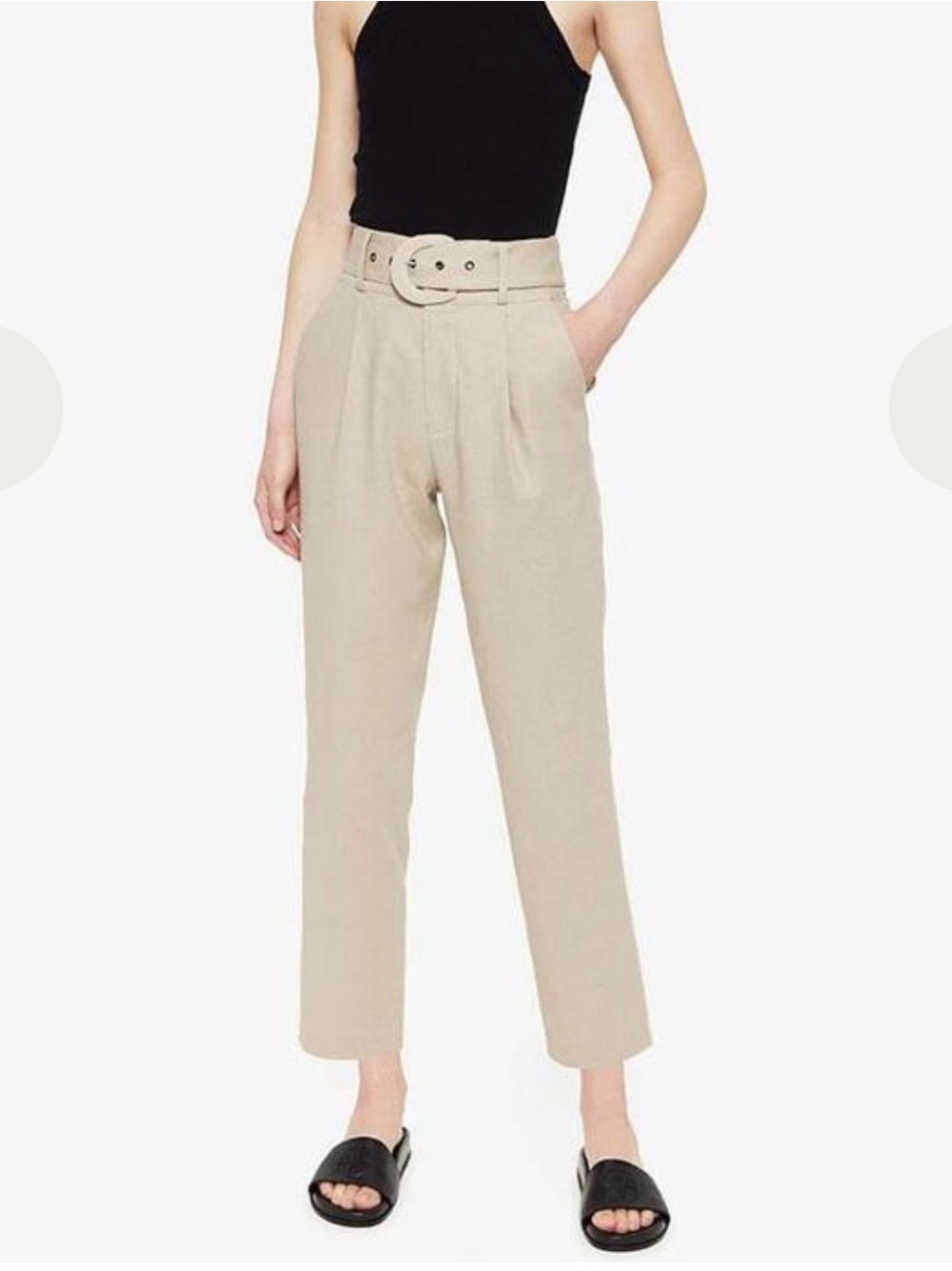 High-Rise  Cropped Trousers in Light Beige